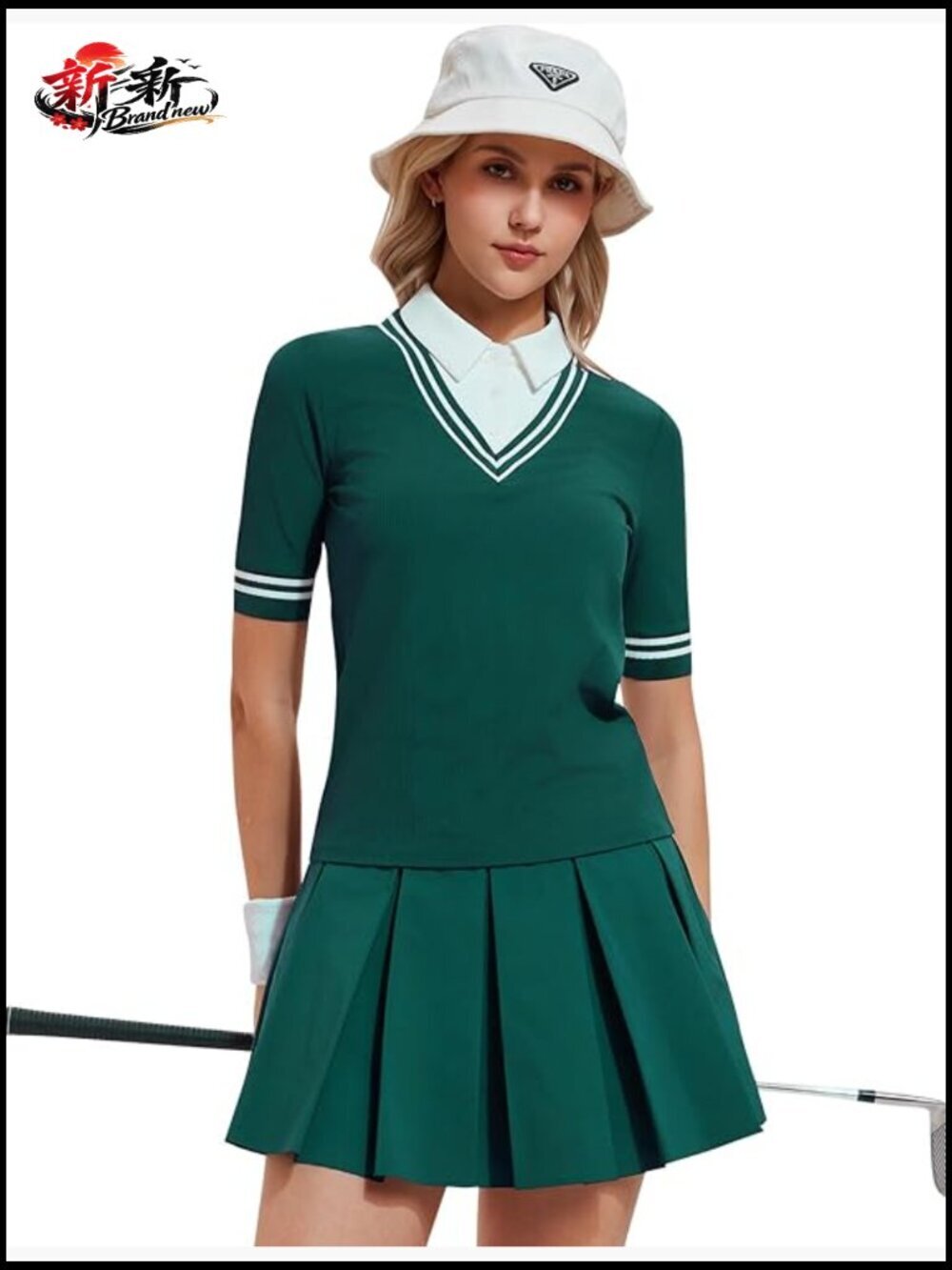 2 Piece Golf Outfit Set V-Neck Polo & Pleated Skort with Pockets Activewear